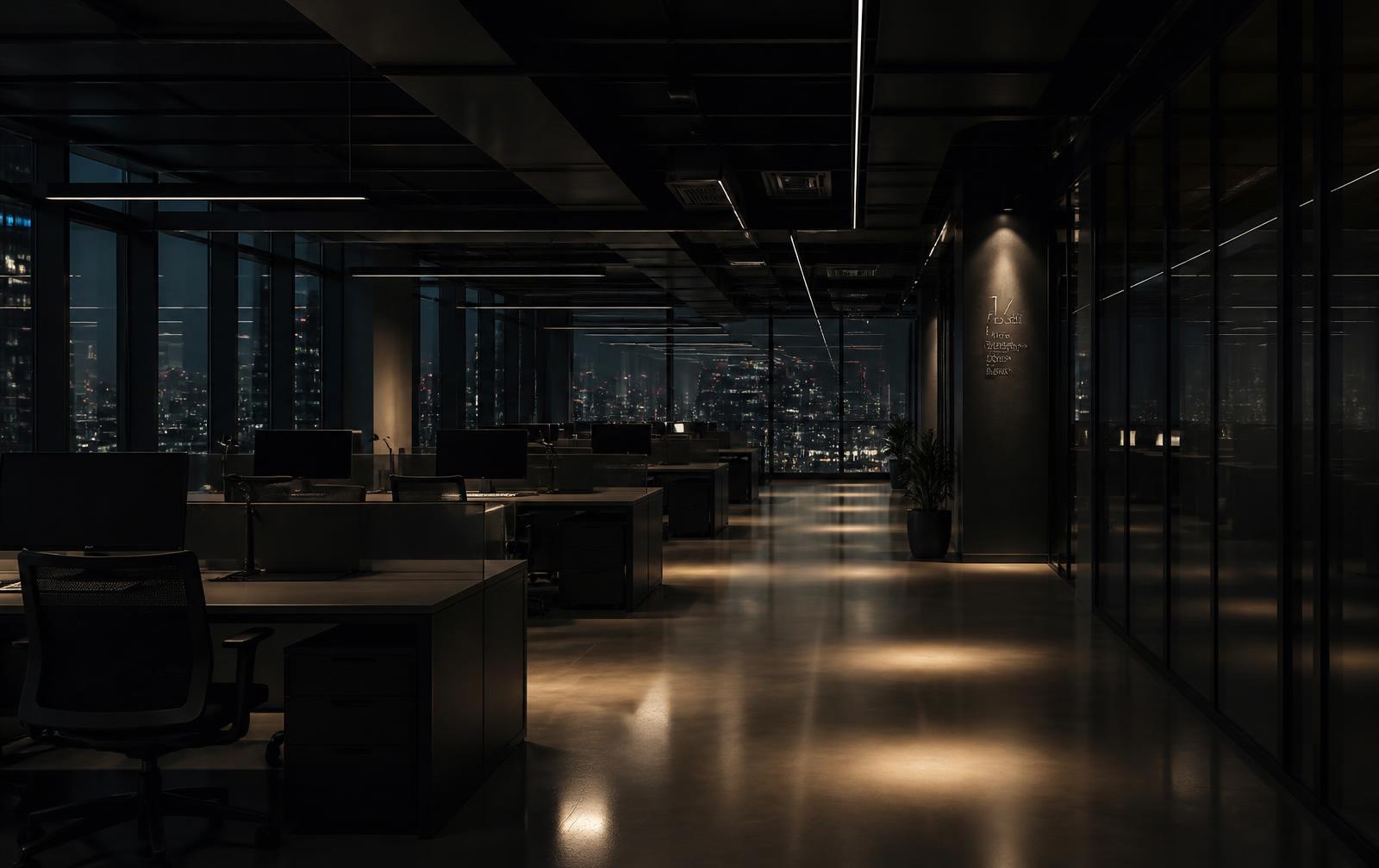 Commercial office prepared for overnight janitorial cleaning